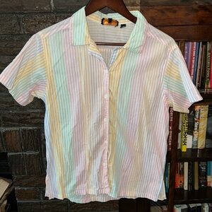 Pastel, striped, women’s short sleeve button up